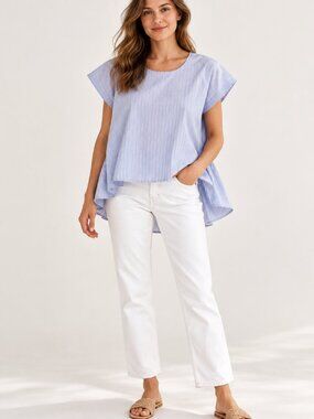 Jeune Otte Peretti Striped Cotton High Low Blouse NWT Size 1
